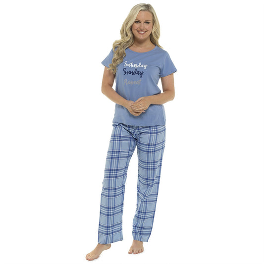 Foxbury Womens 'Saturday Sunday Repeat' Pyjamas - Blue