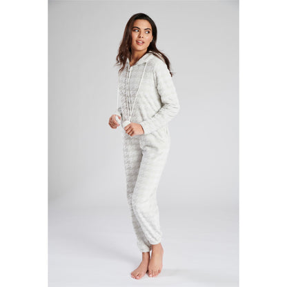 Loungeable Womens Houndstooth Fleece Onesie - Grey