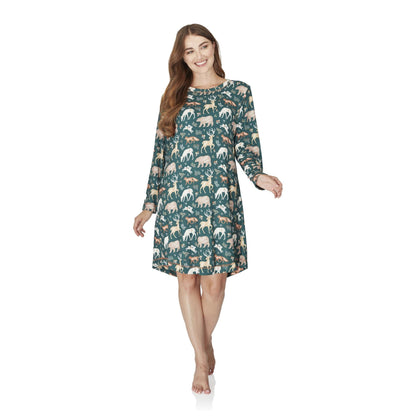 Wysteria Lane Womens Jersey Knit Long Sleeve Nightdress - Green Wysteria Lane