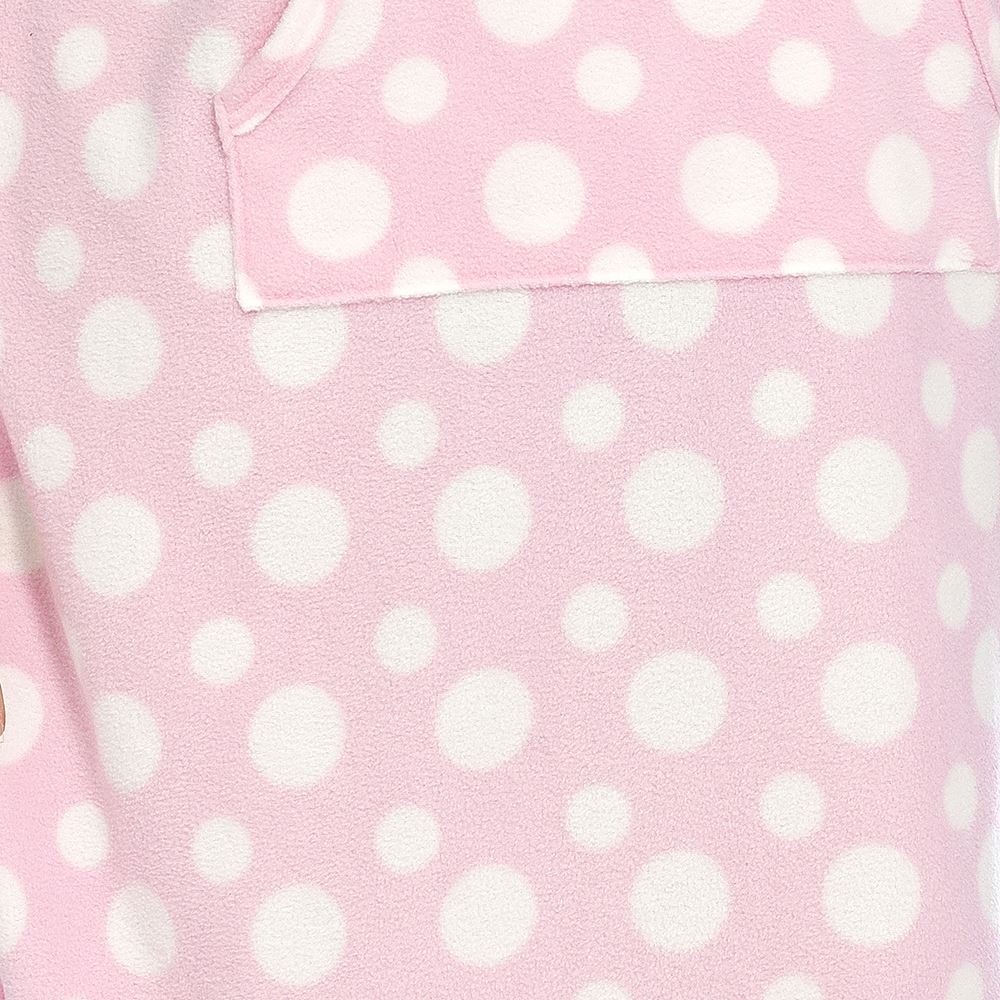 Wolf and Harte Womens Fleece Button Placket Nightdress - Pink Spots