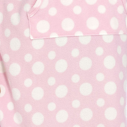 Wolf and Harte Womens Fleece Button Placket Nightdress - Pink Spots