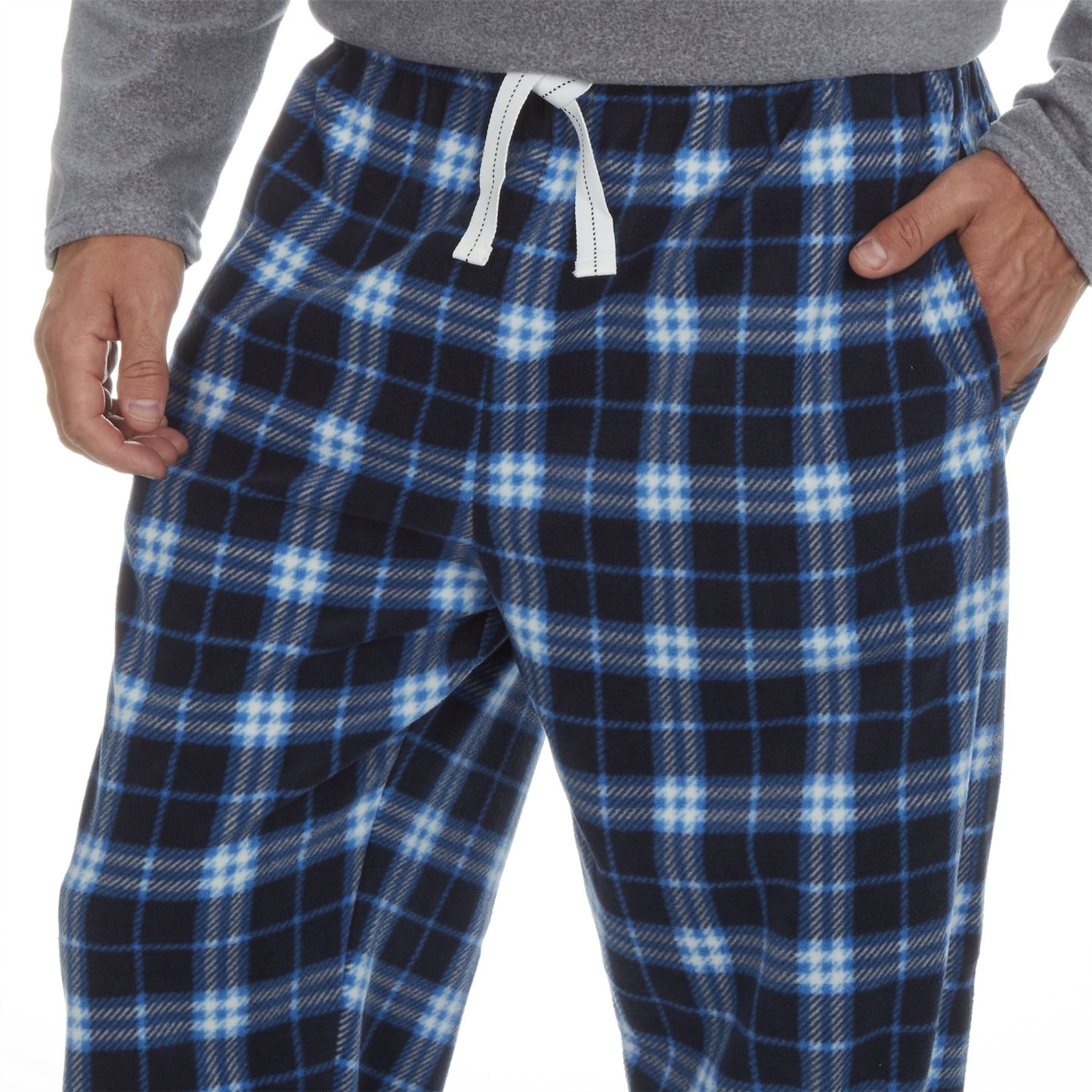 Cargo Bay Mens Fleece Pyjamas - Grey Marl/Blue Check