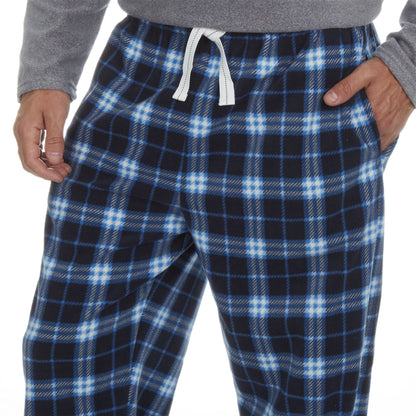 Cargo Bay Mens Fleece Pyjamas - Grey Marl/Blue Check