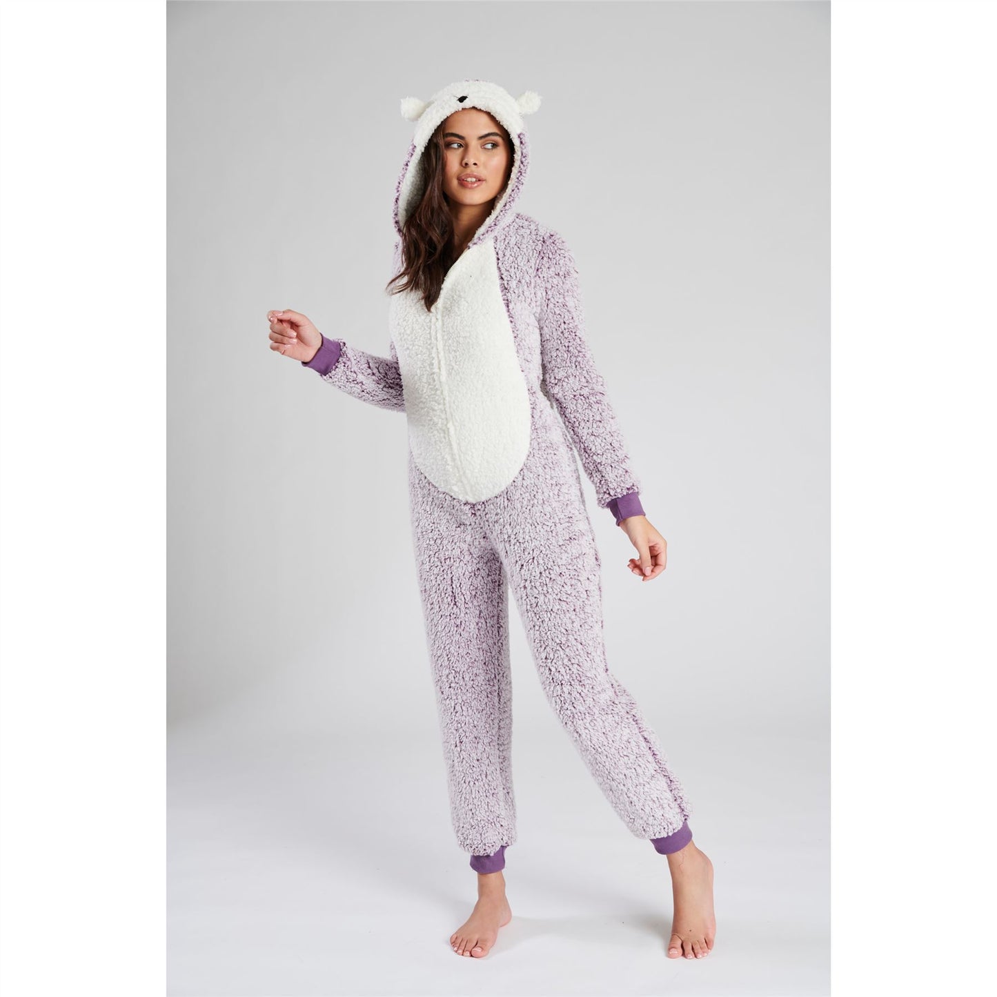 Loungeable Womens Hedgehog Sherpa Fleece Onesie - Lilac