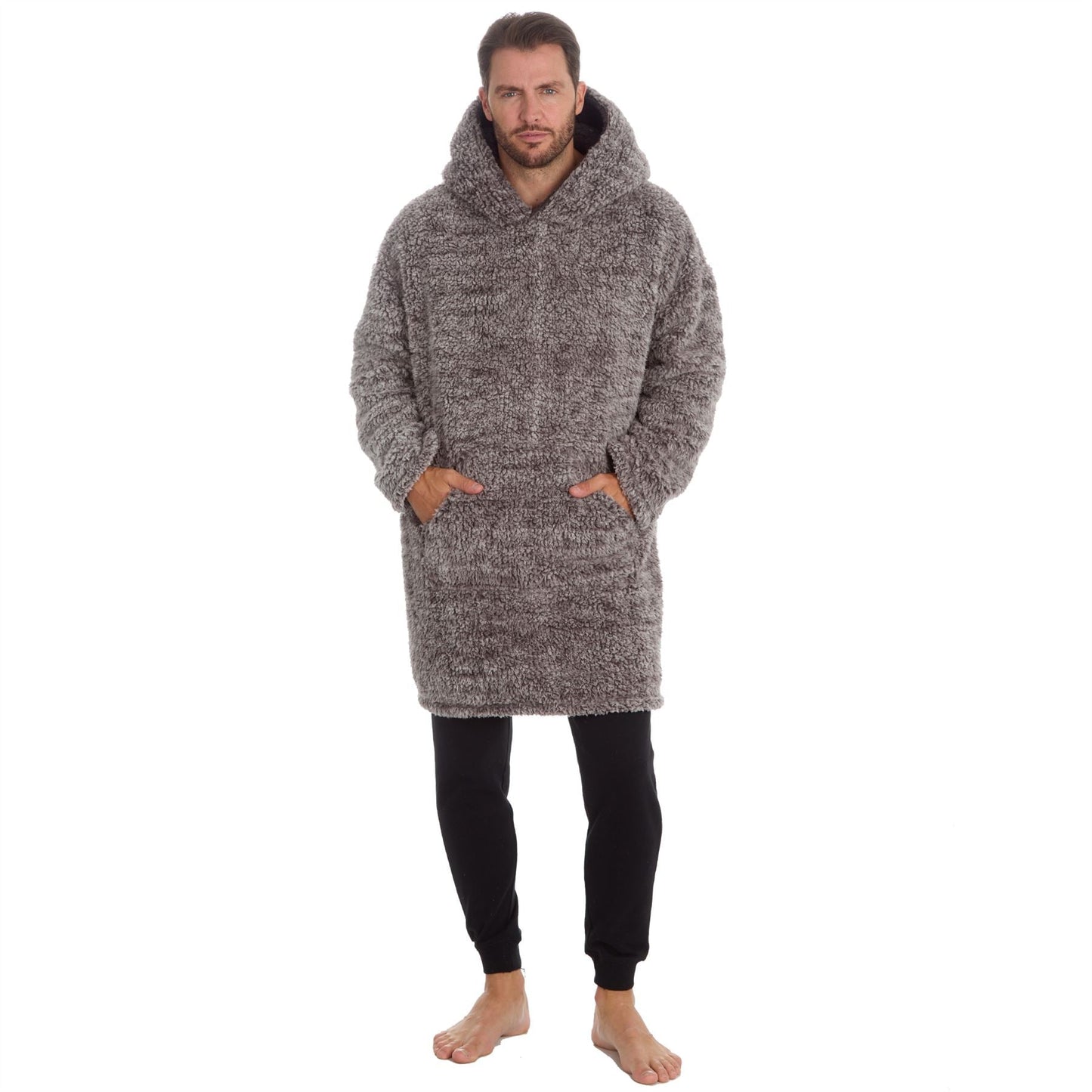 Huggable Hoodie Mens Frosted Sherpa Fleece Oversized Hoodie - Grey Huggable Hoodie