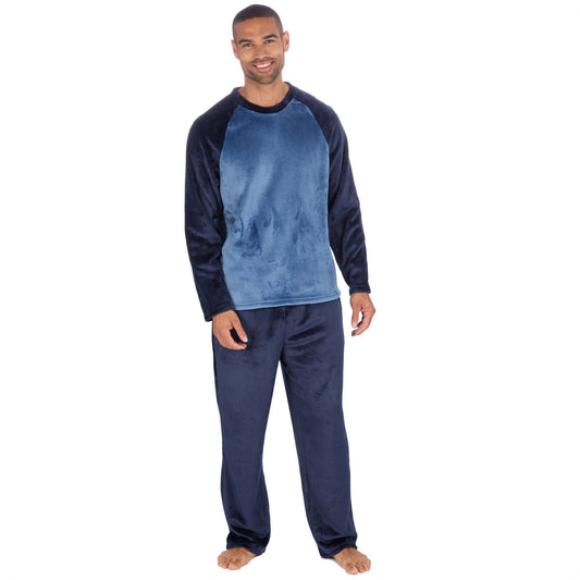 Cargo Bay Mens Raglan Fleece Pyjamas - Navy/Denim