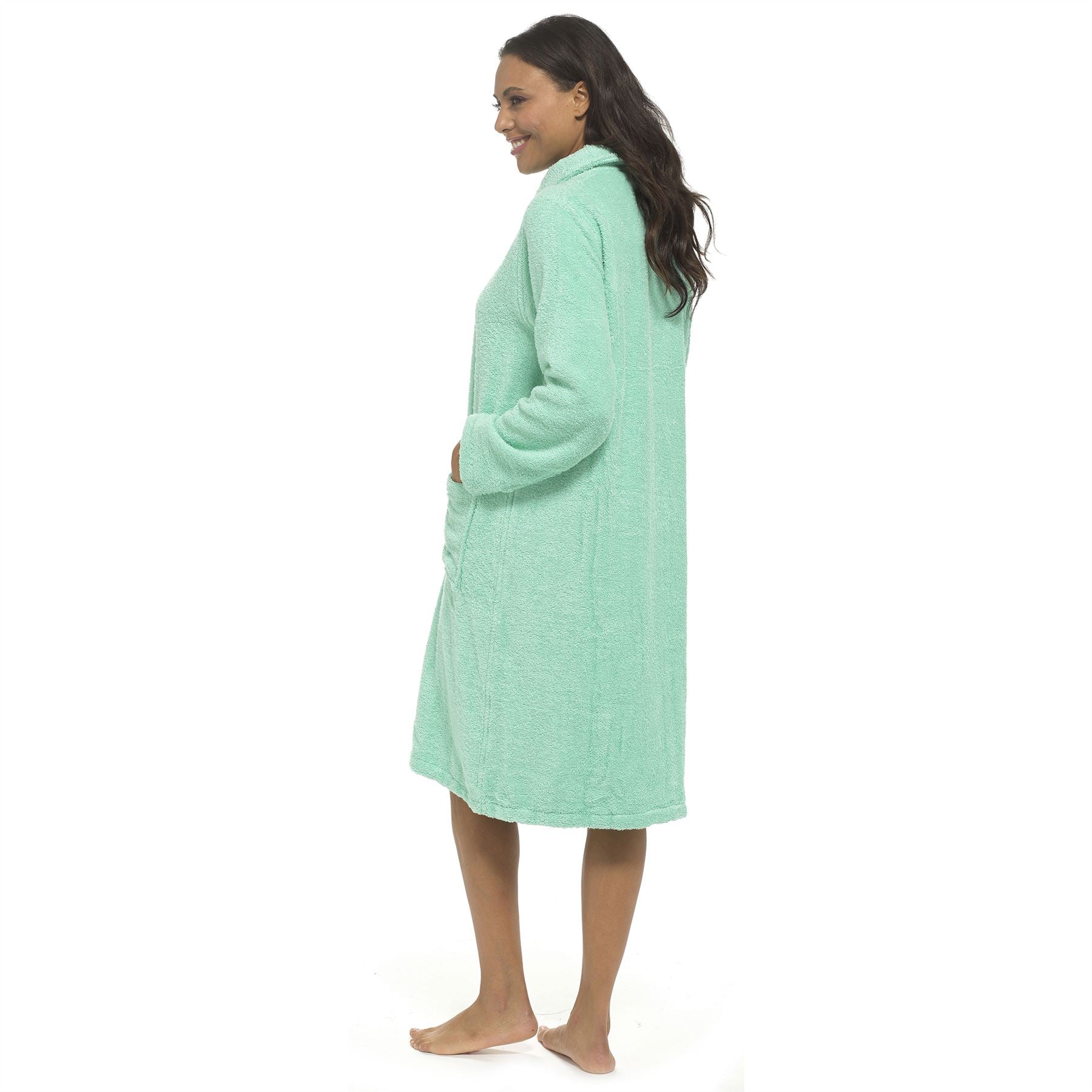 Tom Franks Womens Zip Through Towelling House Coat - Mint Tom Franks