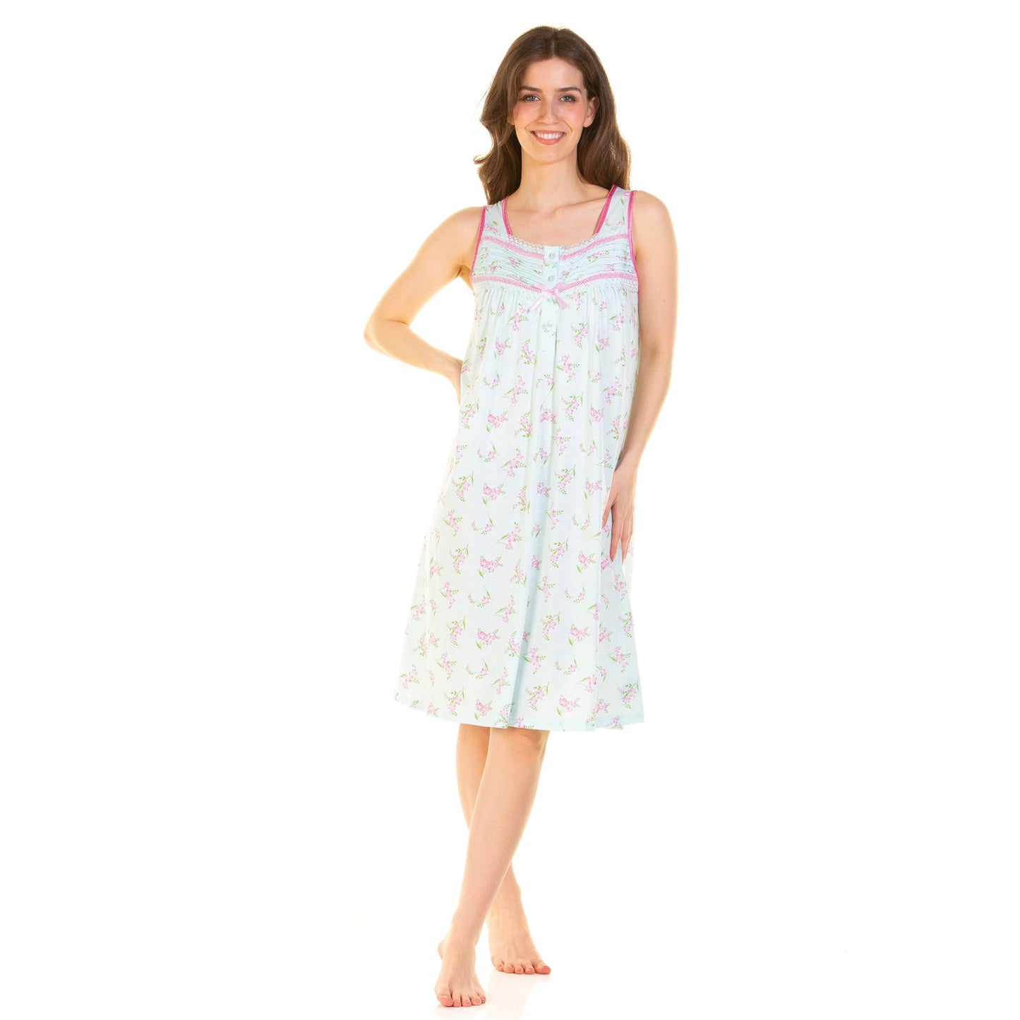 La Marquise Sleeveless Jersey Floral Nightdress - Aqua