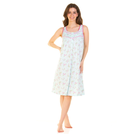 La Marquise Sleeveless Jersey Floral Nightdress - Aqua