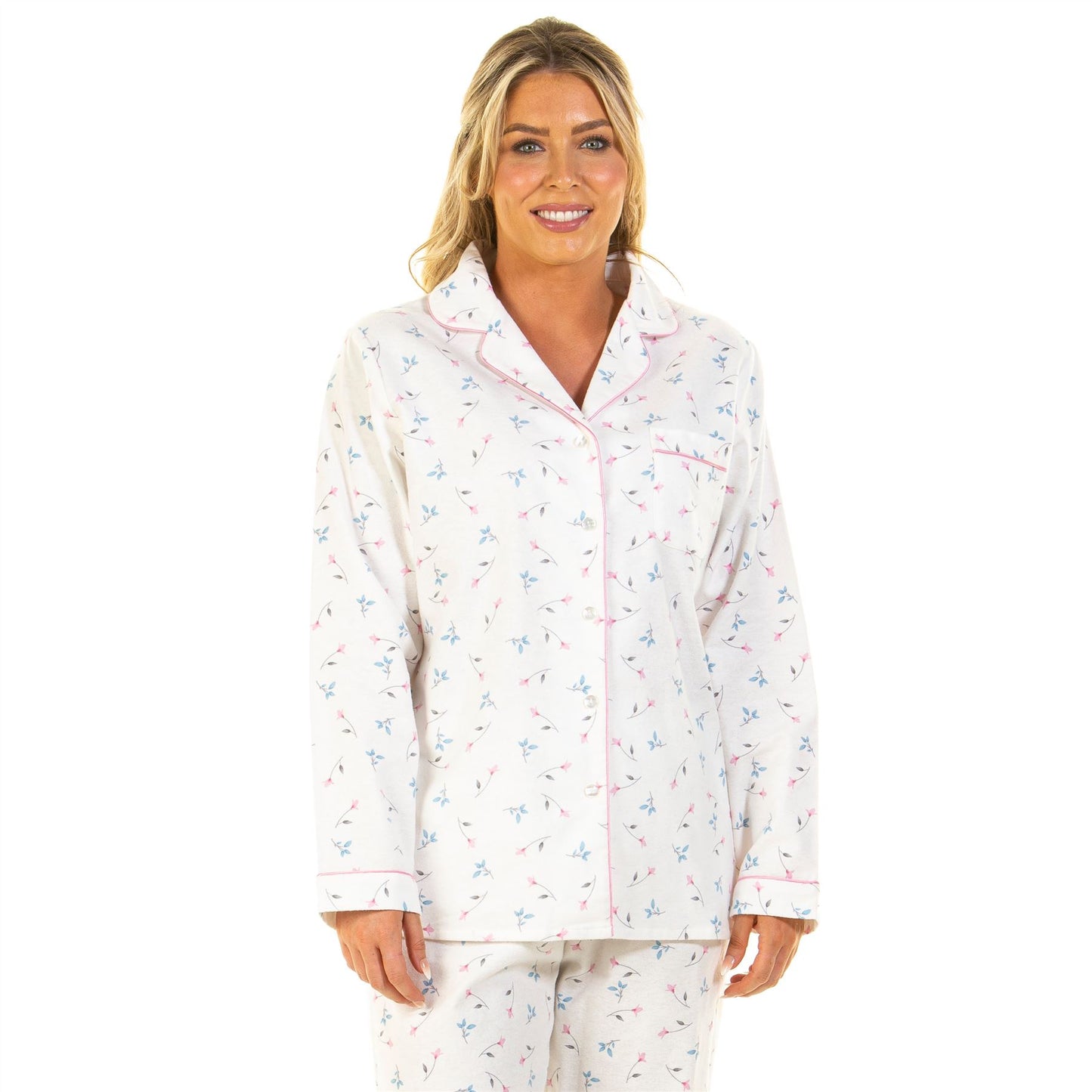 Sue Marks Womens Flower Print Brushed Cotton Pyjamas - Ivory