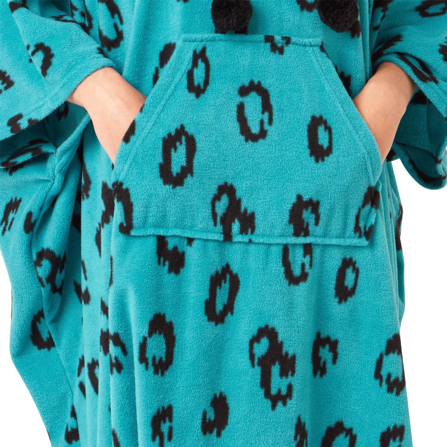 Indigo Sky Womens Fleece Animal Print Oversized Poncho - Teal