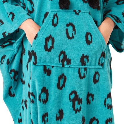 Indigo Sky Womens Fleece Animal Print Oversized Poncho - Teal