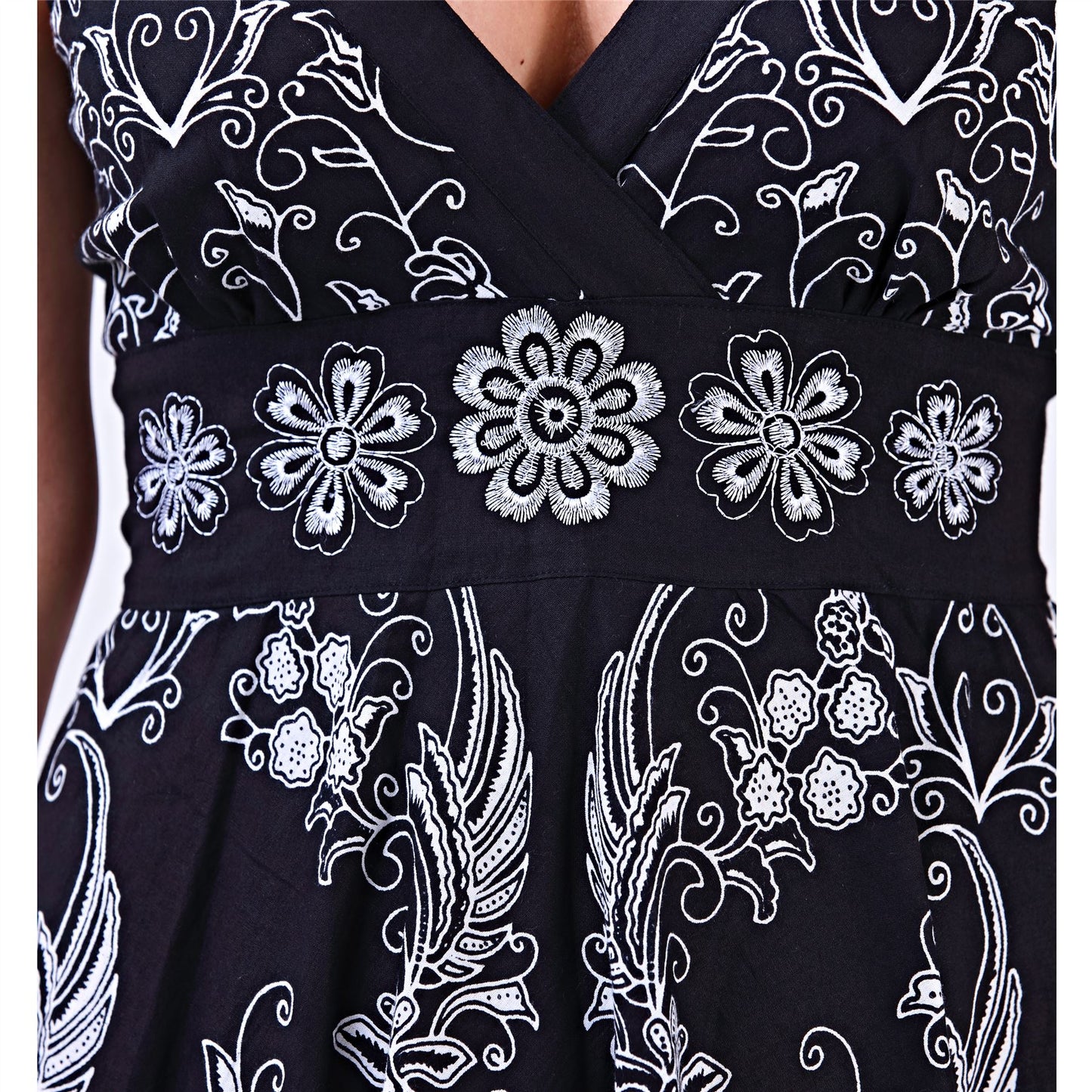 Pistachio Floral Print Crossover Dress - Black