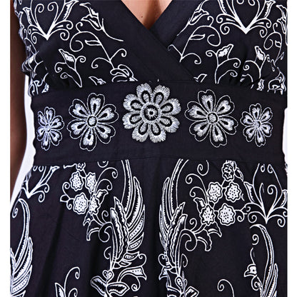 Pistachio Floral Print Crossover Dress - Black