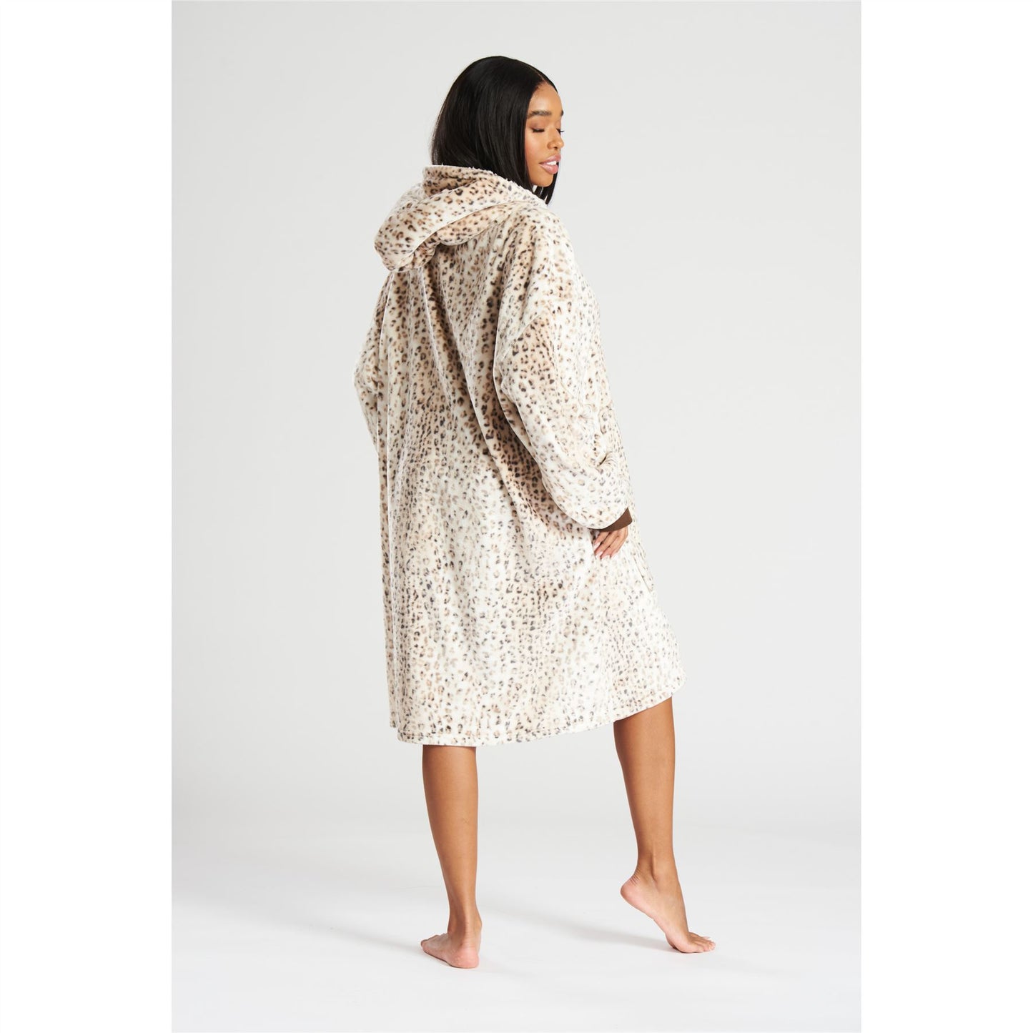 Loungeable Womens Long Fleece Hooded Poncho - Leopard Print