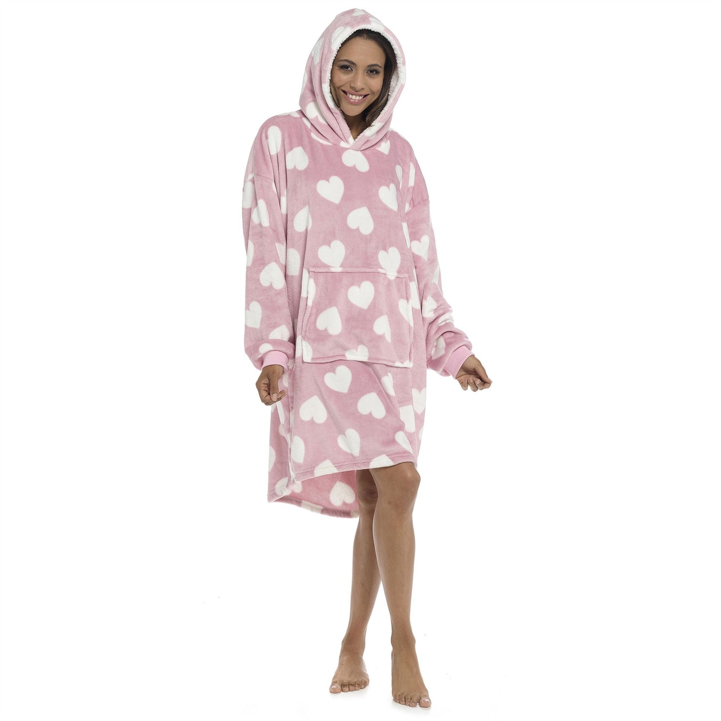 Follow That Dream Womens Heart Fleece Snuggle Hoodie - Pink