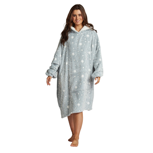 Loungeable Womens Sparkle Star Luxury Fleece Snuggle Hoodie - Grey