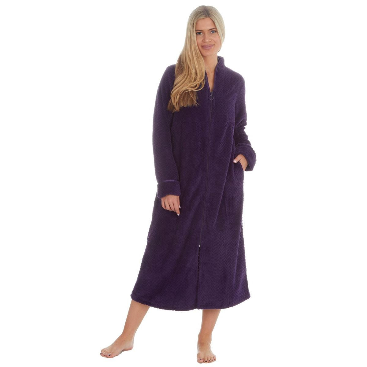 Charter Club Womens Long Length Zip Robe - Purple