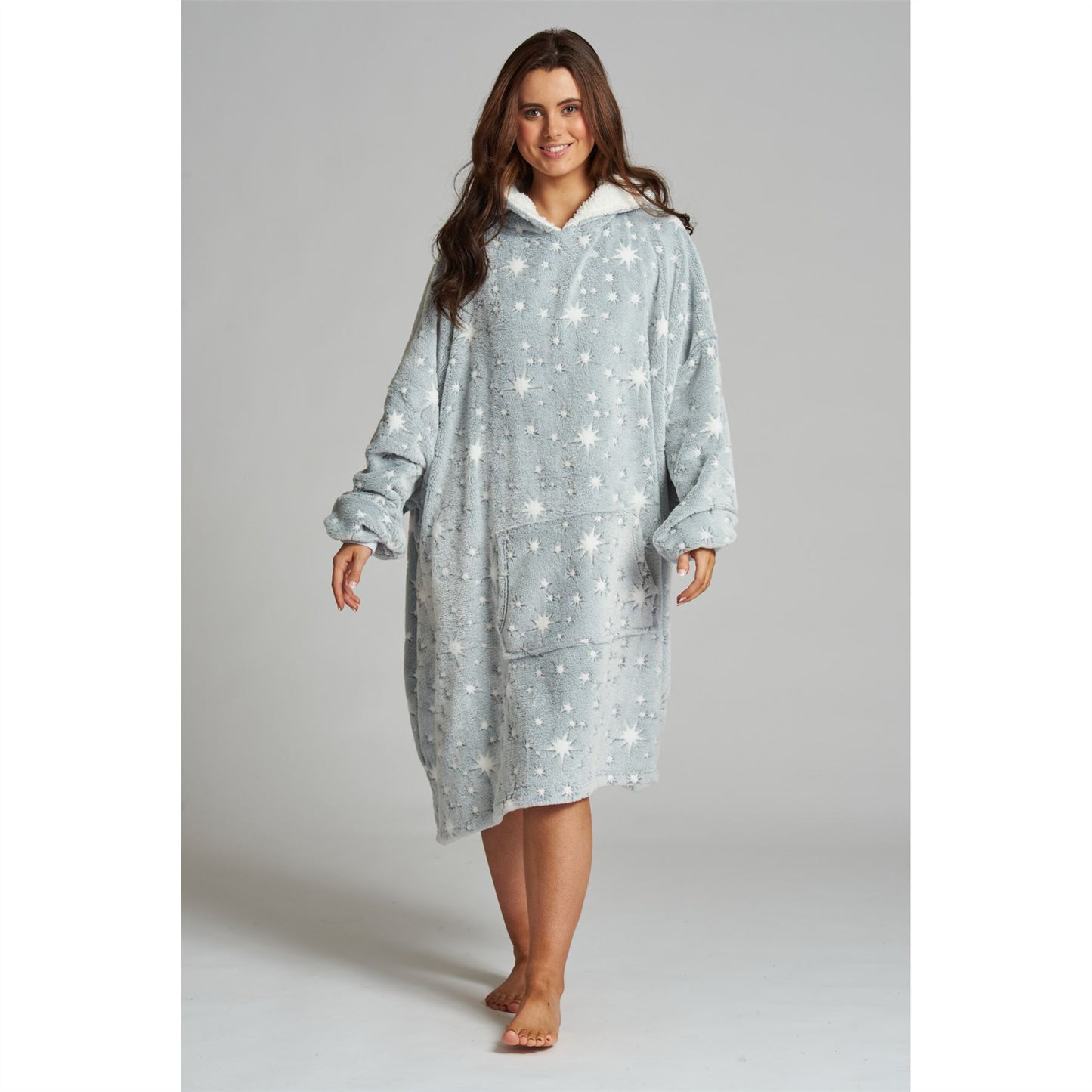 Loungeable Womens Sparkle Star Luxury Fleece Snuggle Hoodie - Grey