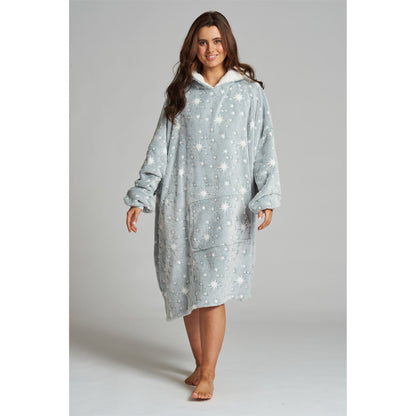 Loungeable Womens Sparkle Star Luxury Fleece Snuggle Hoodie - Grey