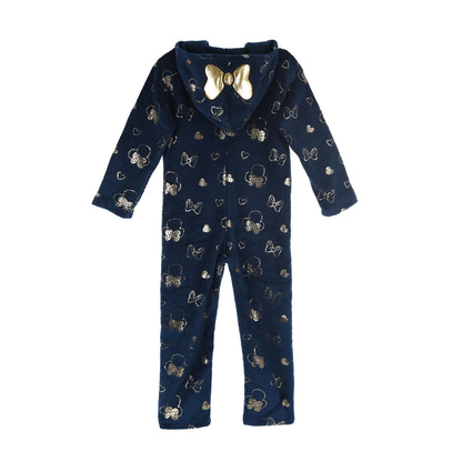 Girls Minnie Mouse Fleece Foil Print Onesie - Navy