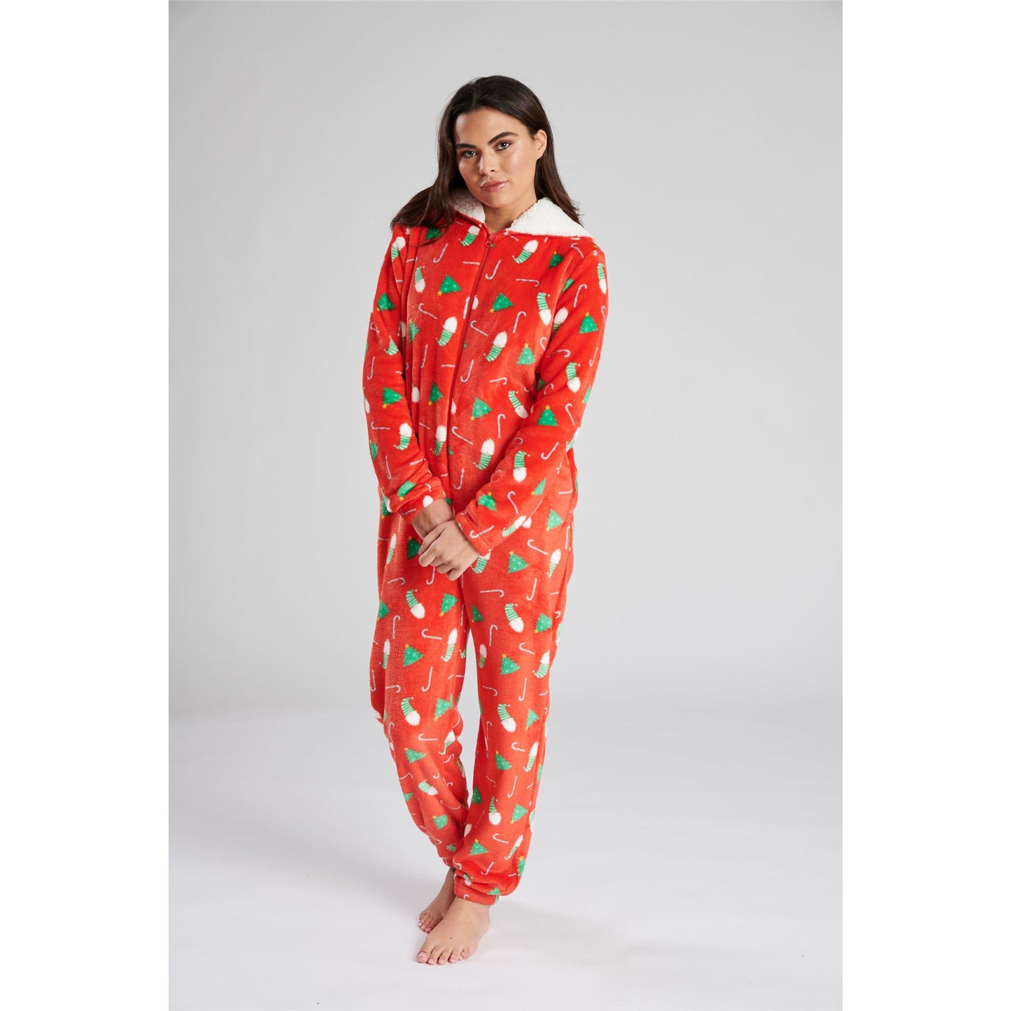 Loungeable Womens Christmas Print Fleece Onesie - Red