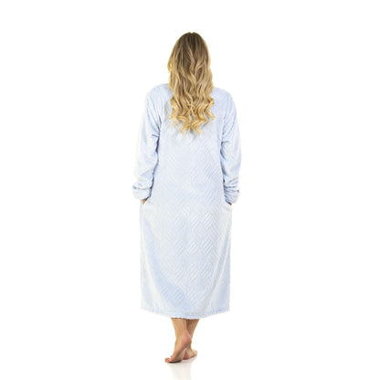 La Marquise Tulip Zip Through Fleece Robe - Blue