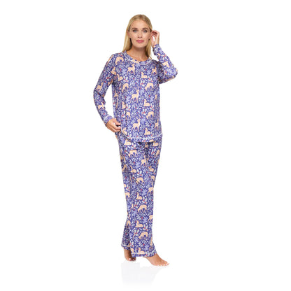 La Marquise Womens Jersey Knit Winter Fawn Pyjamas - Blue