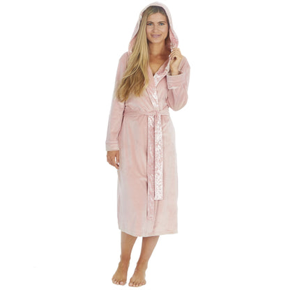 Forever Dreaming Womens Plush Velour Contrast Robe - Pink