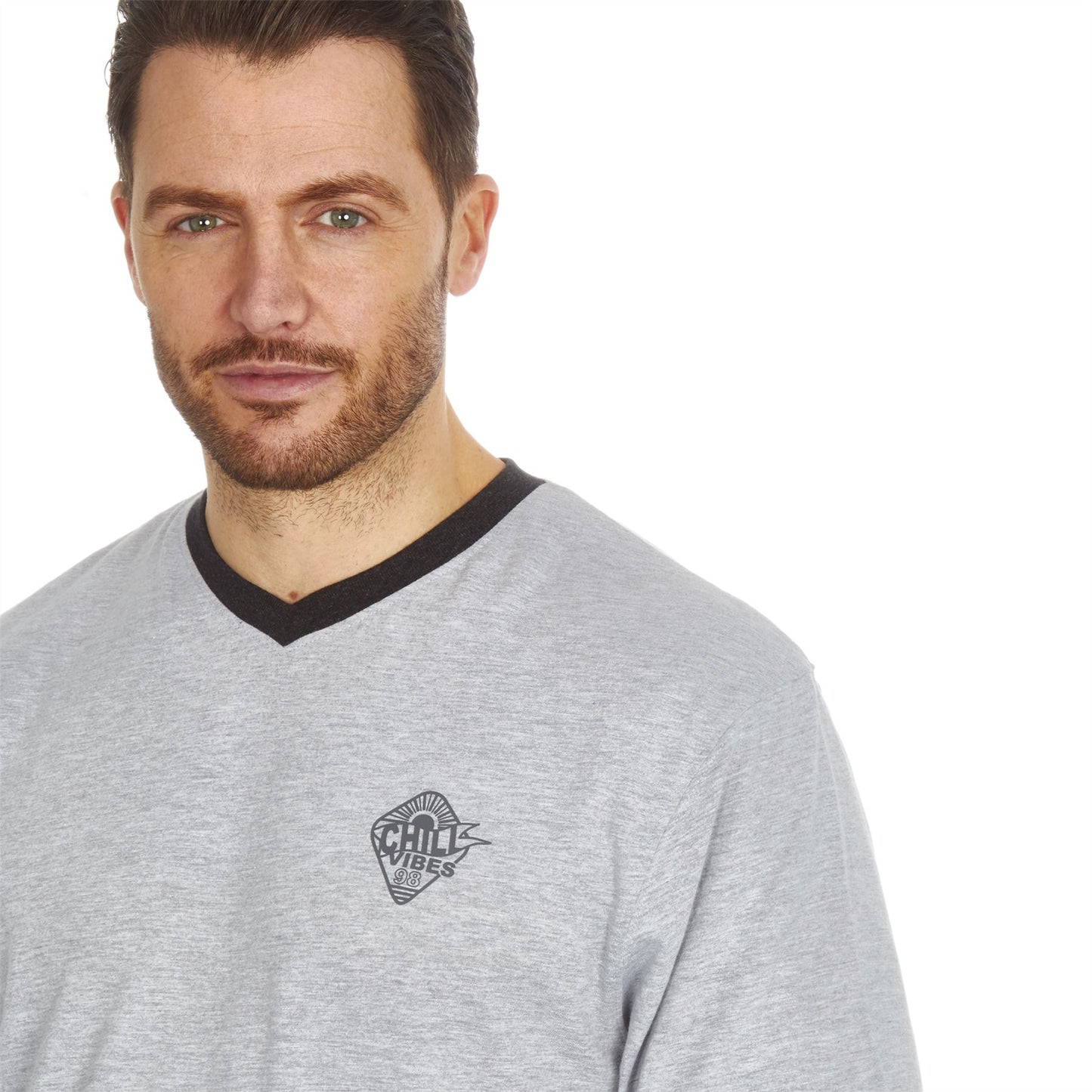 Cargo Bay Mens V Neck Top/Short Pyjamas - Grey/Charcoal