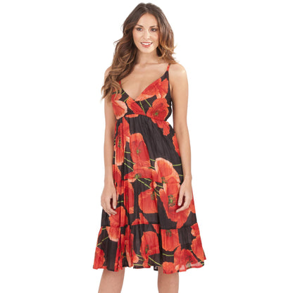 Pistachio Poppy Print Midi Dress - Red
