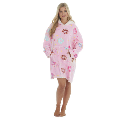 Slumber Party Womens Oversized Fleece Donut Hoodie - Pink
