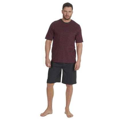 Momentii Mens Yarn Dyed Stripe T Shirt and Shorts - Red
