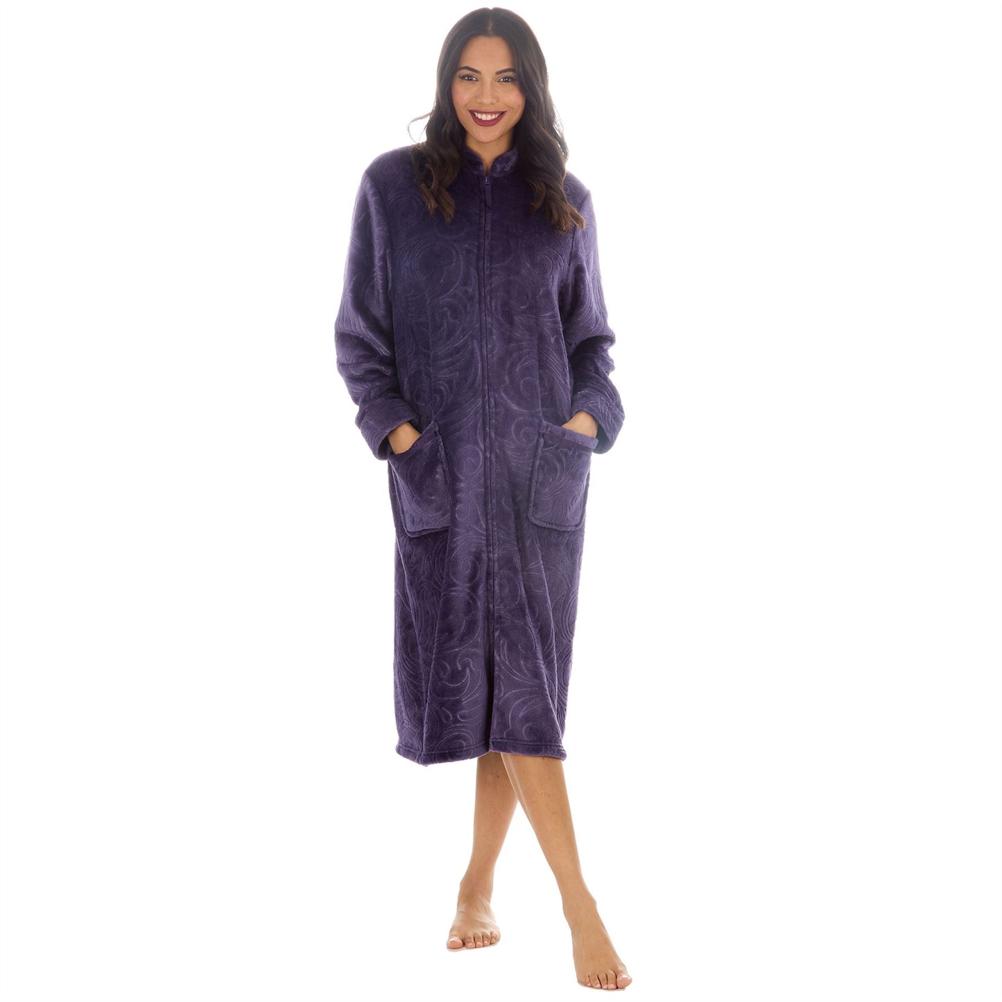 Countess Christie Womens Embossed Fleece Zip Robe - Purple