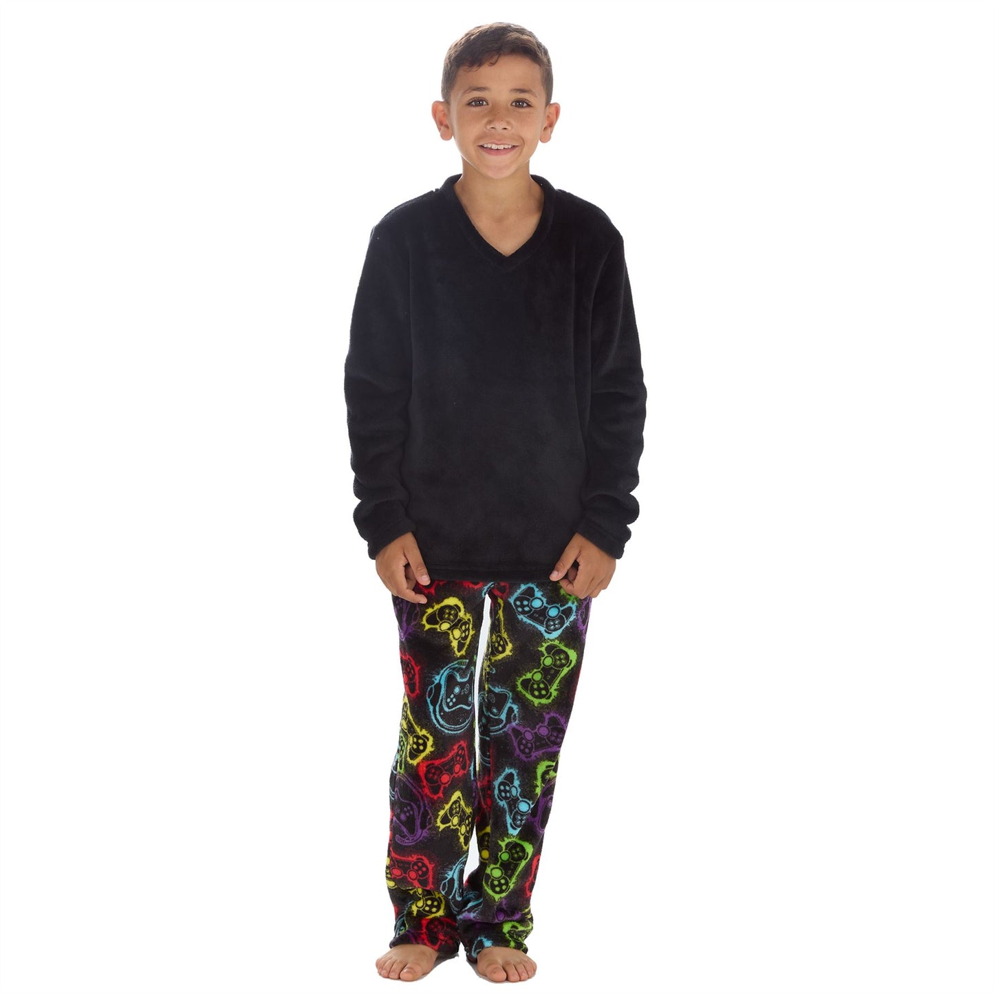 Cargo Bay Kids Fleece Gamer Print Pyjamas - Black/Multi