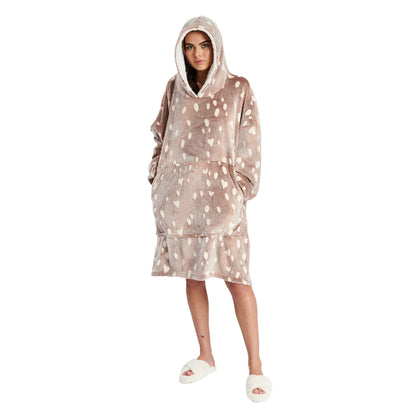 Loungeable Womens Animal Print Fleece Poncho - Taupe