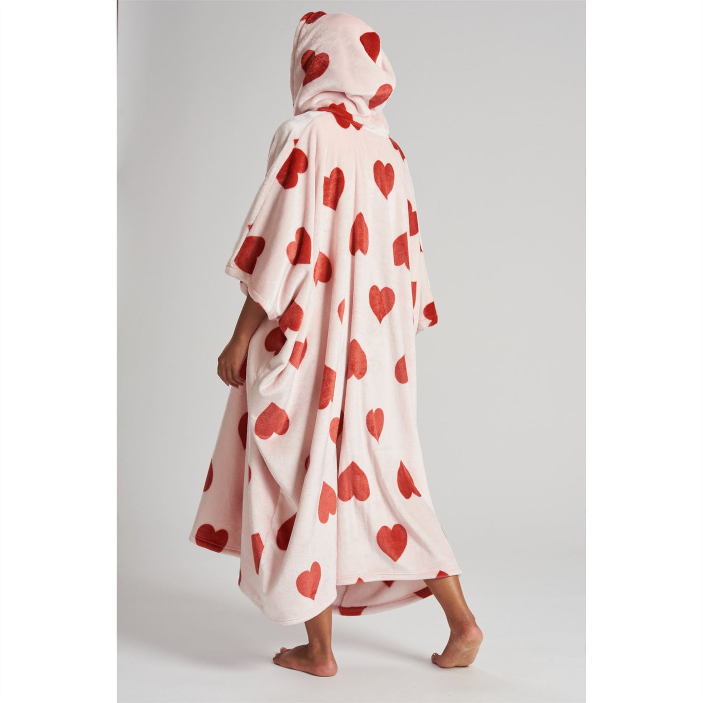 Loungeable Womens Heart Long Luxury Fleece Hooded Poncho - Pink