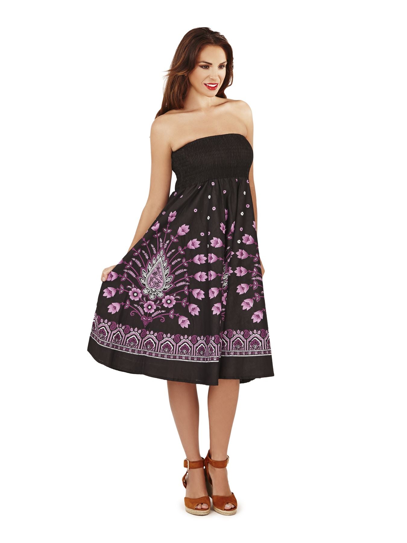 Pistachio Floral Print 2 in 1 Dress/Skirt - Black/Purple