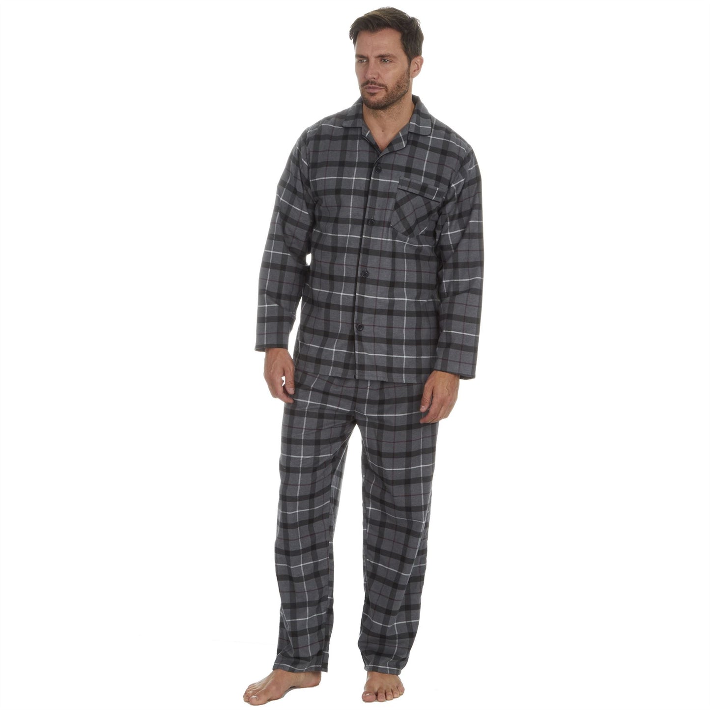 Cargo Bay Mens Printed Flannel Pyjamas - Grey Check