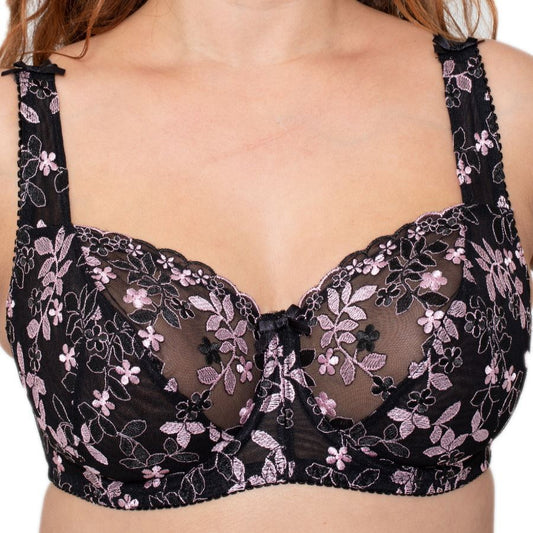 Gemm Full Cup Embroidered Bra - Black/Pink Gemm
