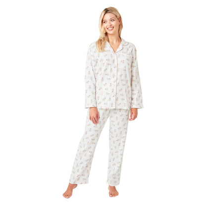 Indigo Sky Womens Cheetah Brushed Cotton Pyjama Set - Ivory