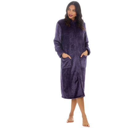 Countess Christie Womens Embossed Fleece Zip Robe - Purple