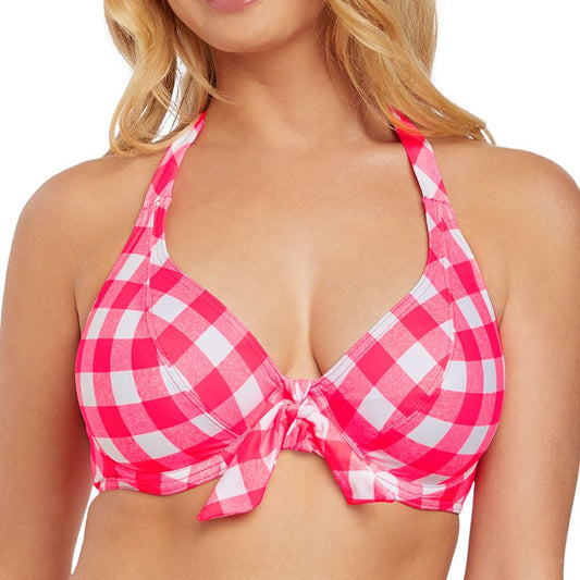 Freya Totally Check Banded Halter Bikini Top - Tropical Punch