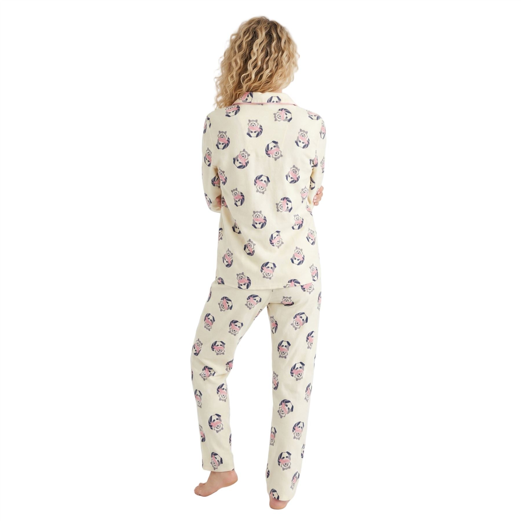 Indigo Sky Womens Racoon Winceyette Pyjamas - Ivory Indigo Sky