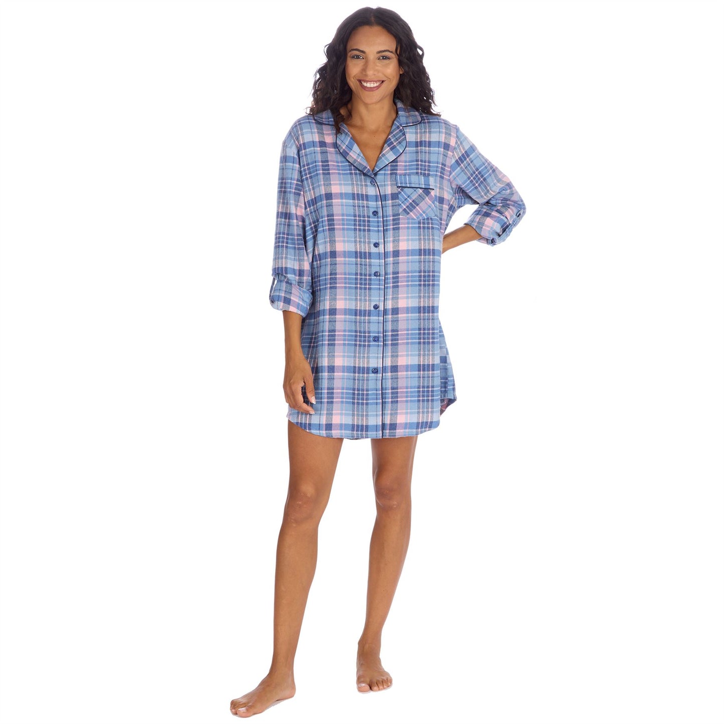 Slumber Party Womens Yarn Dyed Flannel Nightshirt - Denim