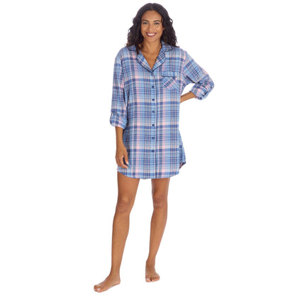 Slumber Party Womens Yarn Dyed Flannel Nightshirt - Denim