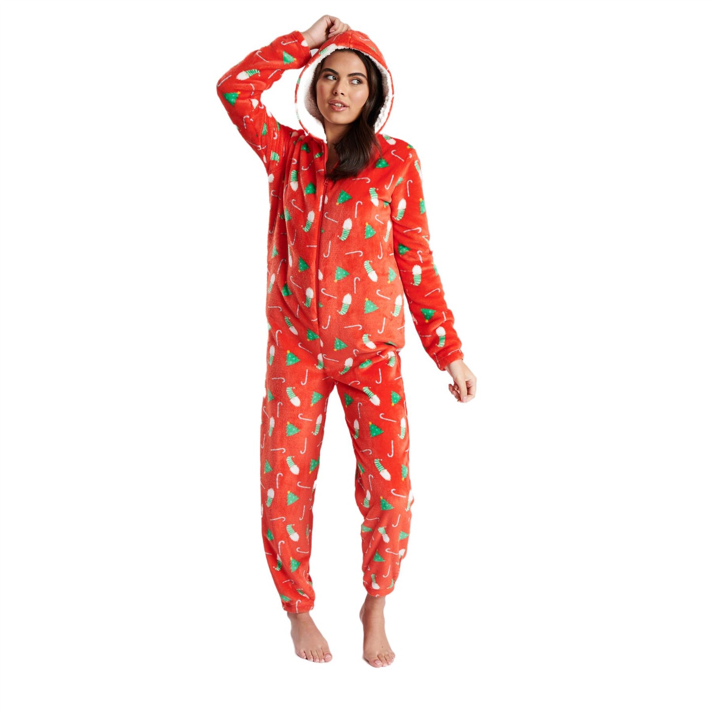 Loungeable Womens Christmas Print Fleece Onesie - Red