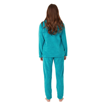 Indigo Sky Womens Shimmer Burnout Fleece Pyjamas - Teal