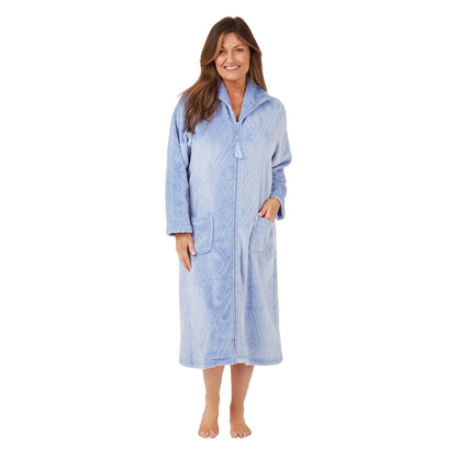 Marlon Women's Embossed Zip Through Housecoat - Blue