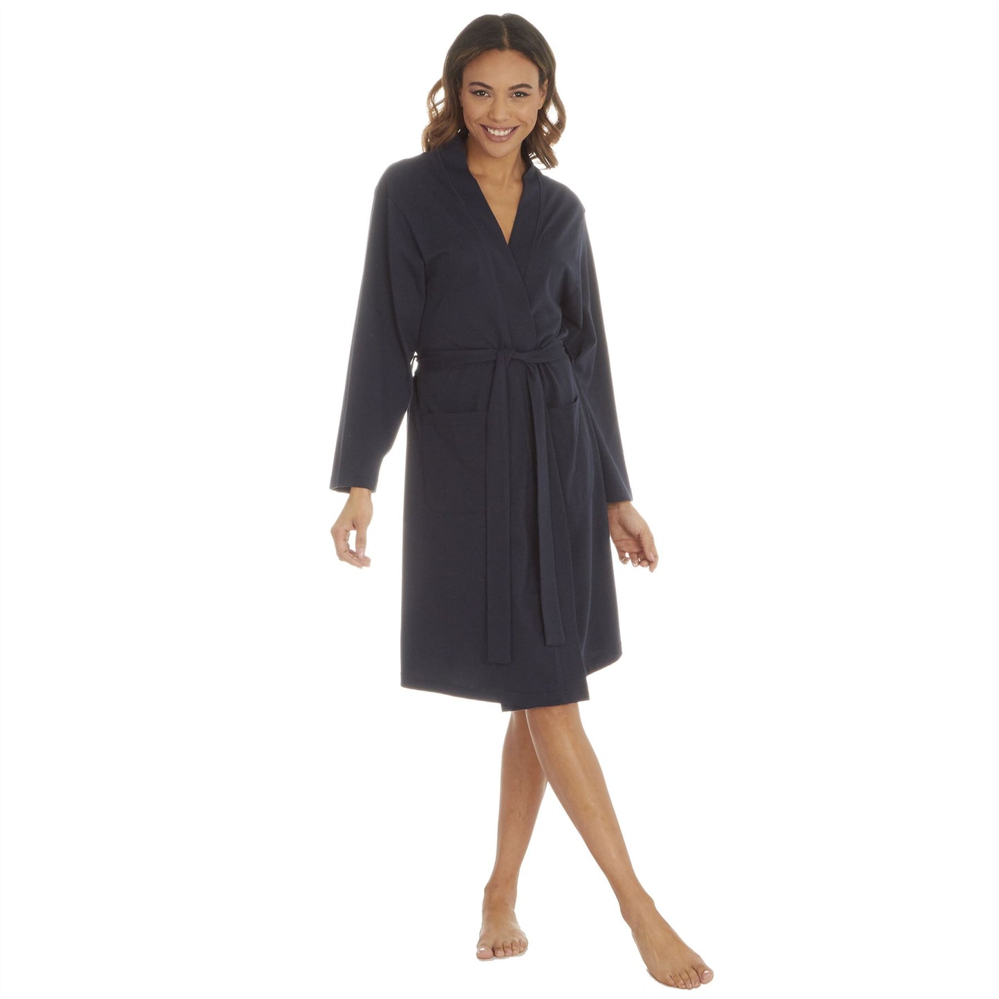 Momentii Womens Jersey Kimono Robe - Navy